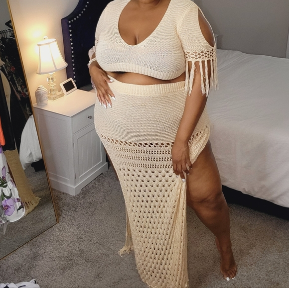 Fashion Nova Dresses & Skirts - Crochet Skirt Set - Cream